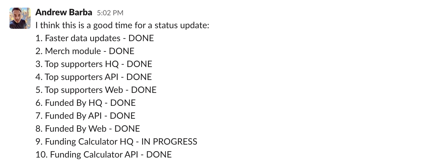 Slack status update